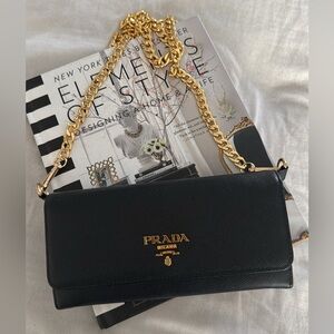 Prada Black Leather Chain crossbody bag wallet on chain